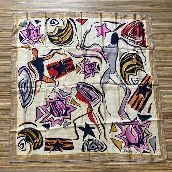 Patrick Stoffel Silk Square Bandana Scarf Celestial Print VintageHair Neck Head - Picture 2 of 9
